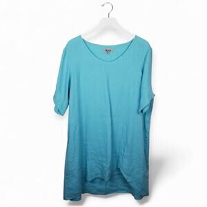 FLAX 100% Linen Dress Short Sleeve High Low Hem - Size Medium